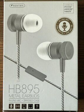 NEW in BOX - Sentry HB895 Metal Earbuds With In-line Mic and Zippered Case